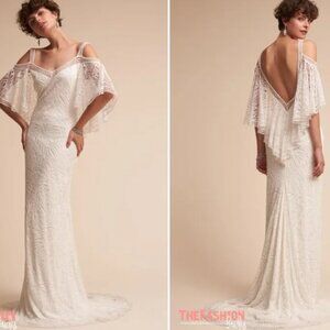 Tadashi Shoji Lace Wedding Dress, Plunging Open Back, Spaghetti Straps, Size 6
